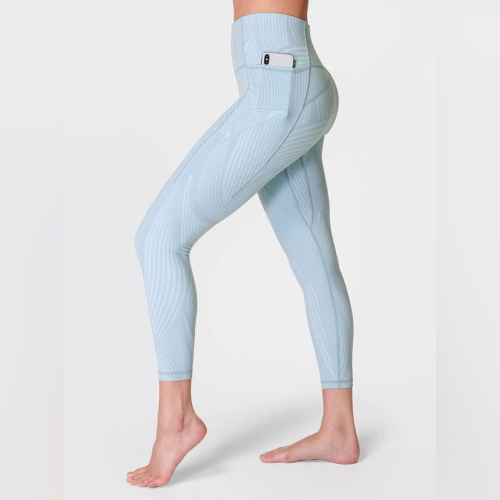Sweaty Betty Frosty Blue Aztec Activewear Gym Leggings - Size Medium ✨